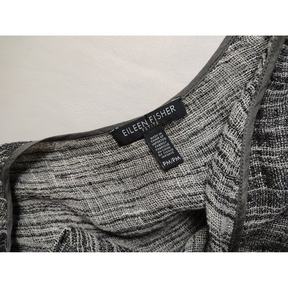 Eileen Fisher Gray Linen Blend Cardigan Size Medium Petite Gauzy Lightweight - Picture 3 of 10